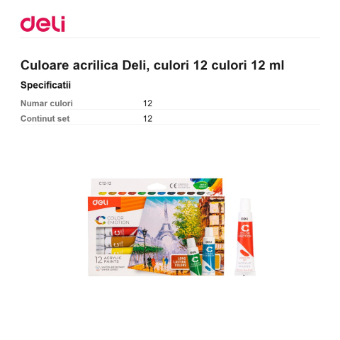 Culoare acrilica Deli, culori 12 culori 12 ml [2]