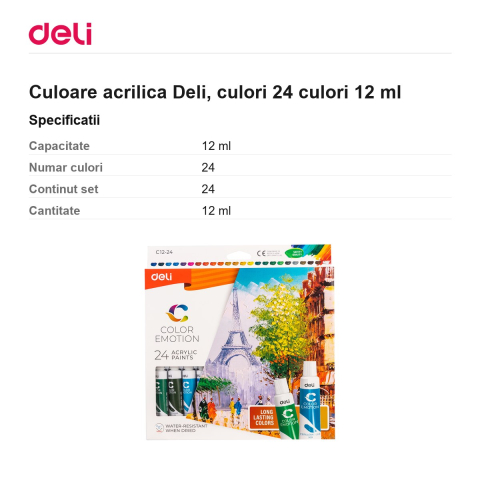 Culoare acrilica Deli, culori 24 culori 12 ml [2]