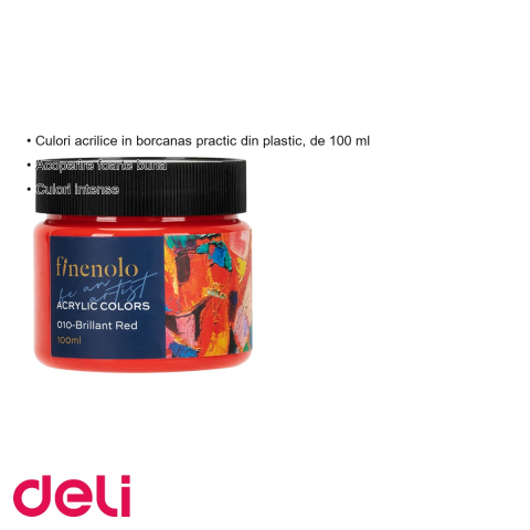 Culoare acrilica Deli Finenolo, rosu intens, 100ml, in borcanas plastic, pentru pictura si hobby [2]
