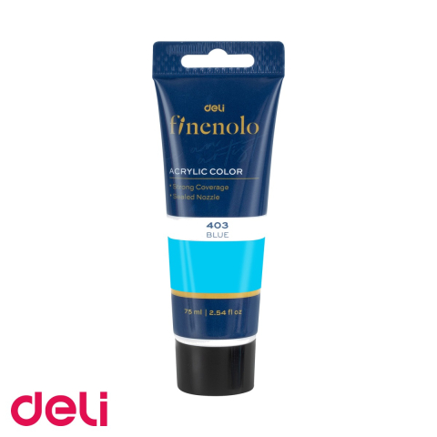 Acuarele, pensule si blocuri de desen - Culoare acrilica Deli in tub de 75 ml, nuanta albastru, acoperire intensa pentru pictura si hobby