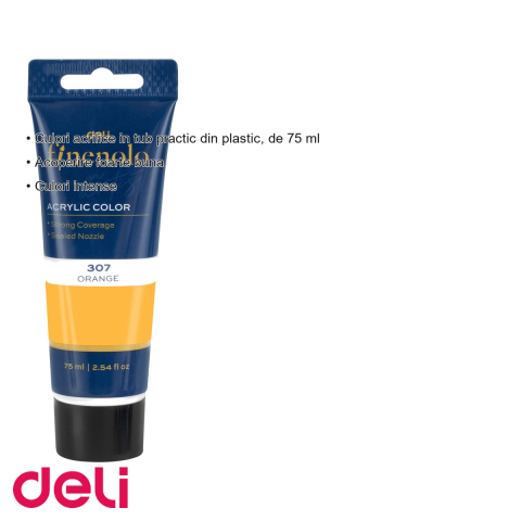 Culoare acrilica Deli in tub de 75 ml, nuanta maro, acoperire intensa, pentru pictura si proiecte creative [2]