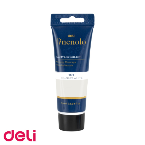 Acuarele, pensule si blocuri de desen - Culoare acrilica Deli, tub 75 ml, alb, acoperire intensa pentru pictura si proiecte creative