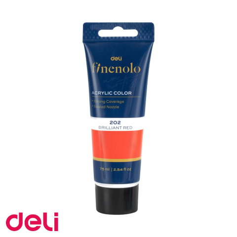 Acuarele, pensule si blocuri de desen - Culoare acrilica Deli, tub 75 ml, rosu intens, acoperire foarte buna, pentru pictura si activitati creative