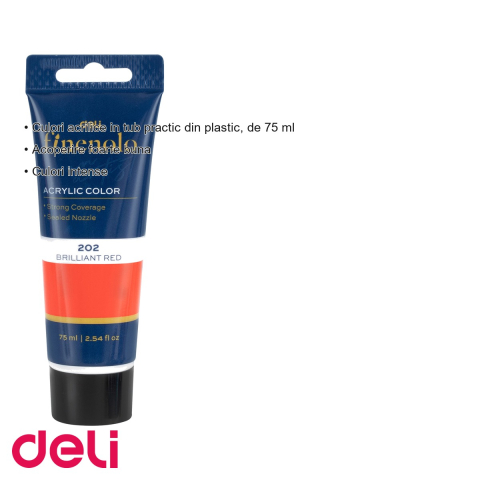 Culoare acrilica Deli, tub 75 ml, rosu intens, acoperire foarte buna, pentru pictura si activitati creative [2]