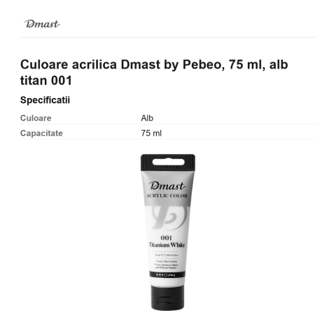 Culoare acrilica Dmast by Pebeo, 75 ml, alb titan 001 [2]
