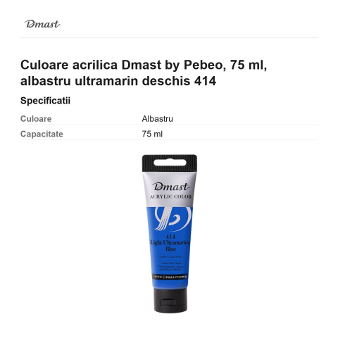 Culoare acrilica Dmast by Pebeo, 75 ml, albastru ultramarin deschis 414 [2]