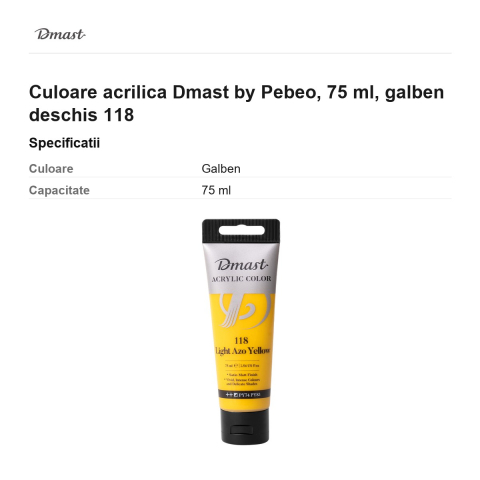 Culoare acrilica Dmast by Pebeo, 75 ml, galben deschis 118 [2]