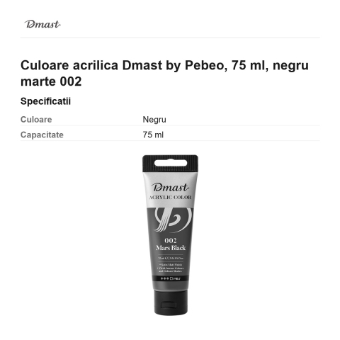 Culoare acrilica Dmast by Pebeo, 75 ml, negru marte 002 [2]
