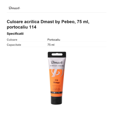 Culoare acrilica Dmast by Pebeo, 75 ml, portocaliu 114 [2]