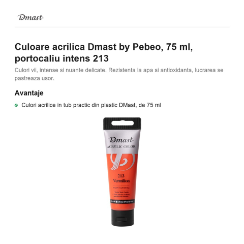 Culoare acrilica Dmast by Pebeo, 75 ml, portocaliu intens 213 [1]