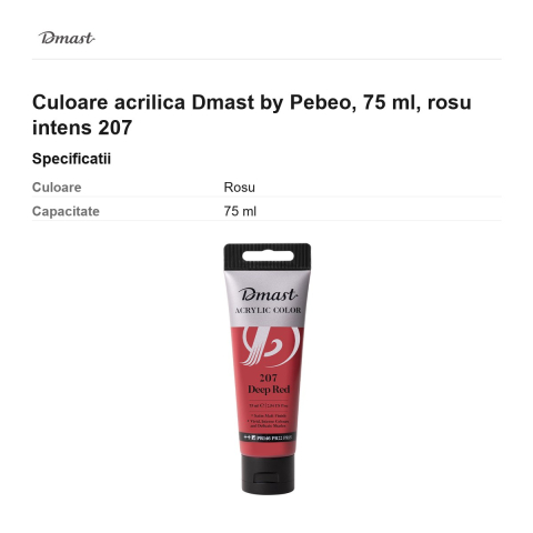 Culoare acrilica Dmast by Pebeo, 75 ml, rosu intens 207 [2]