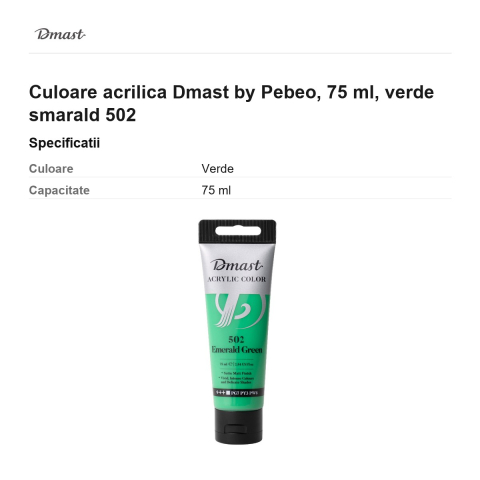 Culoare acrilica Dmast by Pebeo, 75 ml, verde smarald 502 [2]