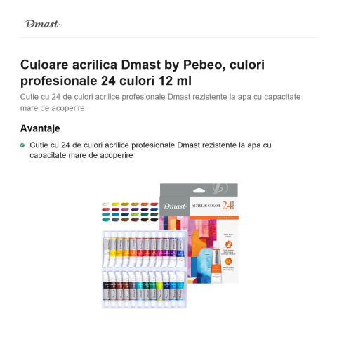 Culoare acrilica Dmast by Pebeo, culori profesionale 24 culori 12 ml [1]