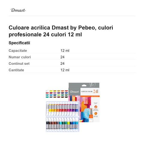 Culoare acrilica Dmast by Pebeo, culori profesionale 24 culori 12 ml [2]