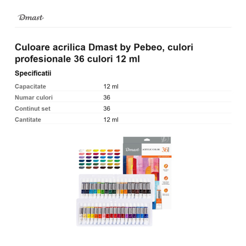 Culoare acrilica Dmast by Pebeo, culori profesionale 36 culori 12 ml [2]