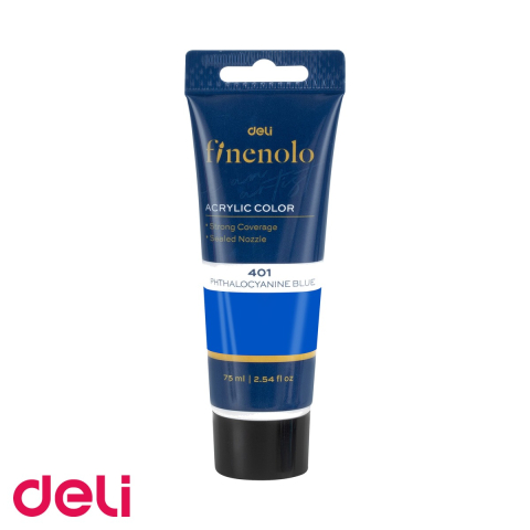 Acuarele, pensule si blocuri de desen - Culoare acrilica in tub Deli, 75 ml, albastru cyan, acoperire intensa pentru pictura si proiecte creative