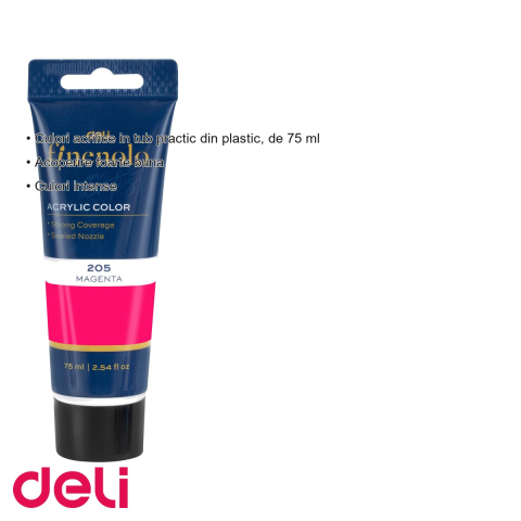 Culoare acrilica in tub Deli, 75 ml, roz intens, acoperire foarte buna, pentru pictura si hobby [2]