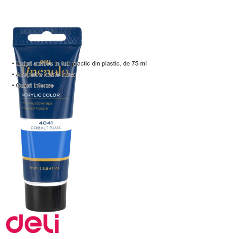 Culoare acrilica in tub Deli, albastru cobalt, 75 ml, acoperire intensa, pentru pictura si hobby [2]