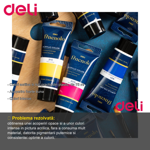 Culoare acrilica in tub Deli, nuanta scortisoara, 75 ml, acoperire intensa, pentru pictura si proiecte creative [1]