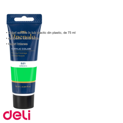 Culoare acrilica in tub Deli, nuanta vernil, 75 ml, acoperire intensa, pentru pictura si proiecte creative [2]