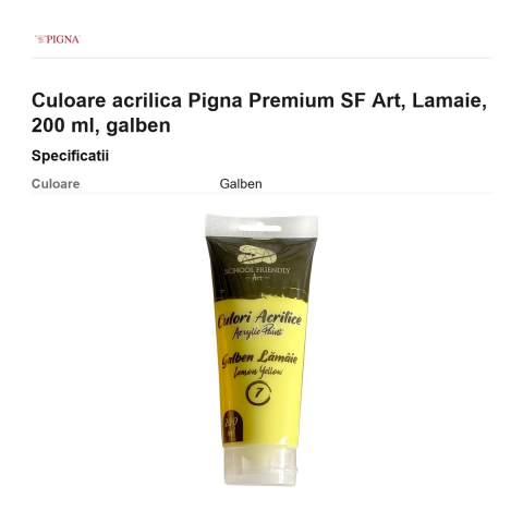 Culoare acrilica Pigna Premium SF Art, 200 ml lamaie, galben [2]