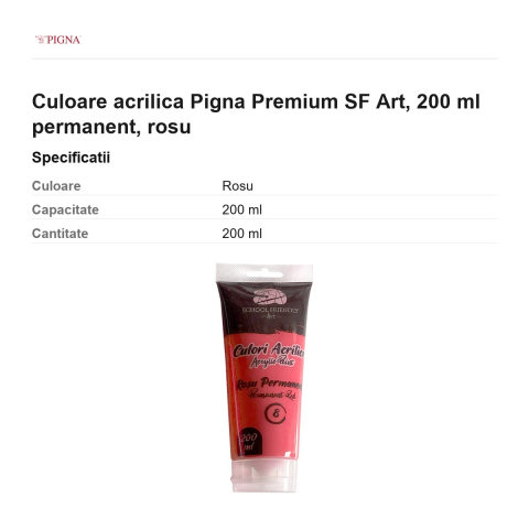 Culoare acrilica Pigna Premium SF Art, 200 ml permanent, rosu [2]