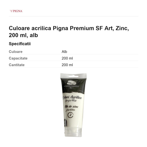 Culoare acrilica Pigna Premium SF Art, 200 ml zinc, alb [2]