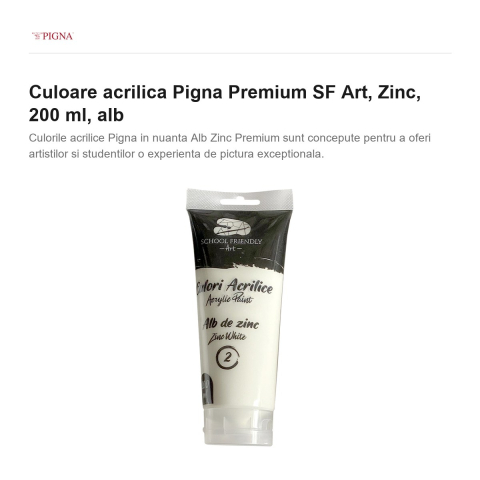 Culoare acrilica Pigna Premium SF Art, 200 ml zinc, alb [1]