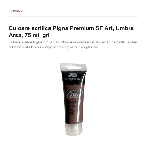 Culoare acrilica Pigna Premium SF Art, 75 ml umbra arsa, gri [1]