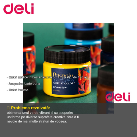 Culoare acrilica verde Deli, borcan plastic 100 ml, acoperire intensa pentru hobby si arte creative [1]