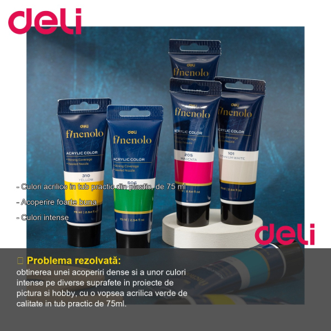 Culori acrilice Deli verde, tub plastic 75ml, acoperire intensa pentru pictura si hobby [1]