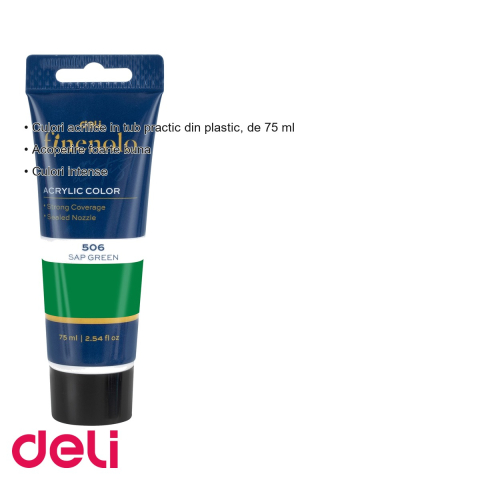 Culori acrilice Deli verde, tub plastic 75ml, acoperire intensa pentru pictura si hobby [2]