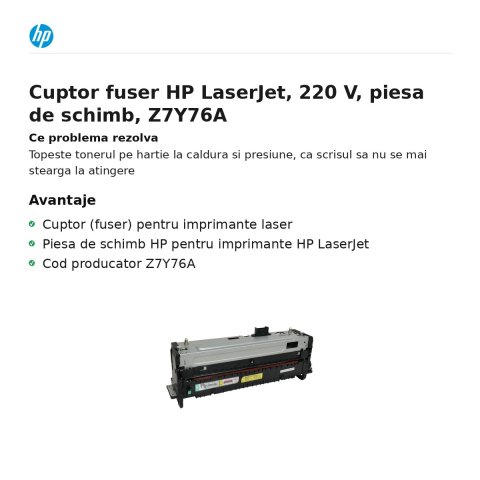 Cuptor fuser HP LaserJet, 220 V, piesa de schimb, Z7Y76A [1]