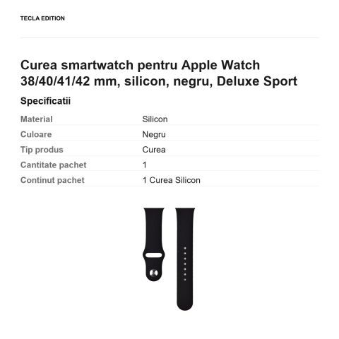 Curea smartwatch pentru Apple Watch 38/40/41/42 mm, silicon, negru, Deluxe Sport [2]