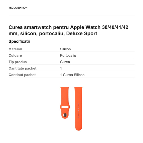 Curea smartwatch pentru Apple Watch 38/40/41/42 mm, silicon, portocaliu, Deluxe Sport [2]