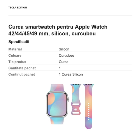 Curea smartwatch pentru Apple Watch 42/44/45/49 mm, silicon, curcubeu [2]