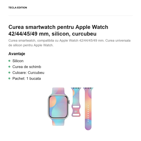 Curea smartwatch pentru Apple Watch 42/44/45/49 mm, silicon, curcubeu [1]