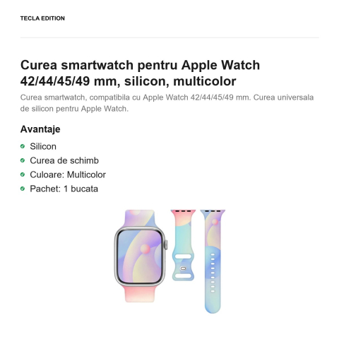 Curea smartwatch pentru Apple Watch 42/44/45/49 mm, silicon, multicolor [1]