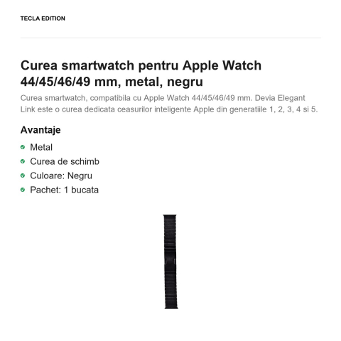 Curea smartwatch pentru Apple Watch 44/45/46/49 mm, metal, negru [1]