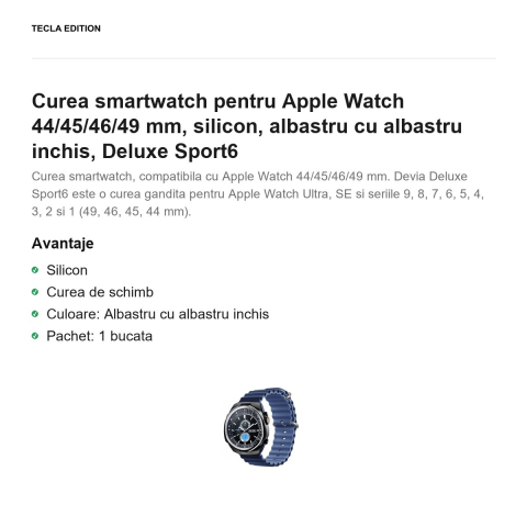 Curea smartwatch pentru Apple Watch 44/45/46/49 mm, silicon, albastru cu albastru inchis, Deluxe Sport6 [1]
