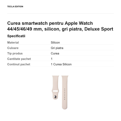 Curea smartwatch pentru Apple Watch 44/45/46/49 mm, silicon, gri piatra, Deluxe Sport [2]