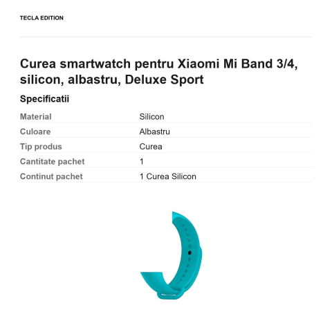 Curea smartwatch pentru Xiaomi Mi Band 3/4, silicon, albastru, Deluxe Sport [2]