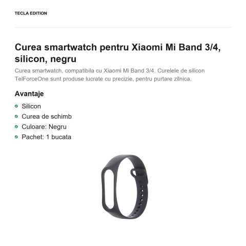 Curea smartwatch pentru Xiaomi Mi Band 3/4, silicon, negru [1]