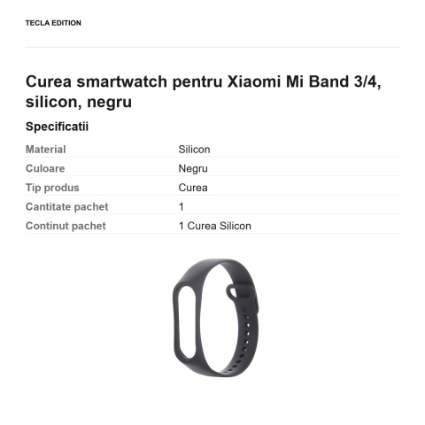 Curea smartwatch pentru Xiaomi Mi Band 3/4, silicon, negru [2]