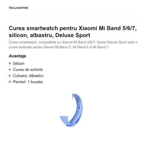 Curea smartwatch pentru Xiaomi Mi Band 5/6/7, silicon, albastru, Deluxe Sport [1]
