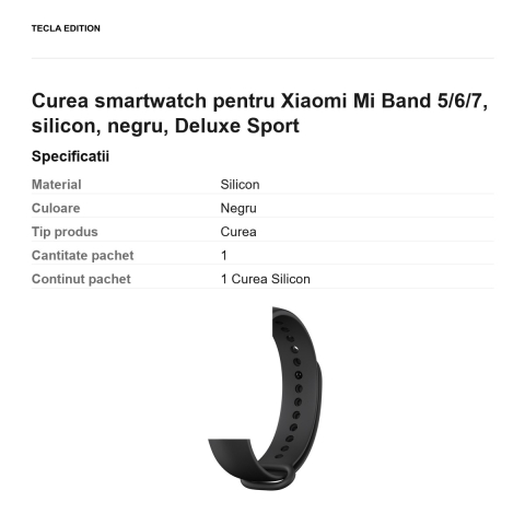 Curea smartwatch pentru Xiaomi Mi Band 5/6/7, silicon, negru, Deluxe Sport [2]