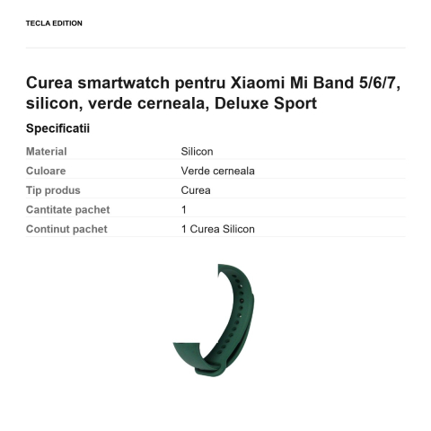 Curea smartwatch pentru Xiaomi Mi Band 5/6/7, silicon, verde cerneala, Deluxe Sport [2]