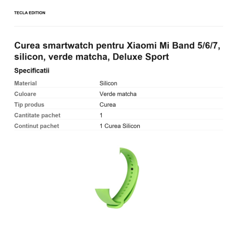 Curea smartwatch pentru Xiaomi Mi Band 5/6/7, silicon, verde matcha, Deluxe Sport [2]