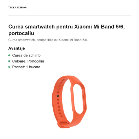 Curea smartwatch pentru Xiaomi Mi Band 5/6, portocaliu [1]