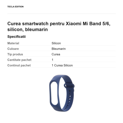 Curea smartwatch pentru Xiaomi Mi Band 5/6, silicon, bleumarin [2]